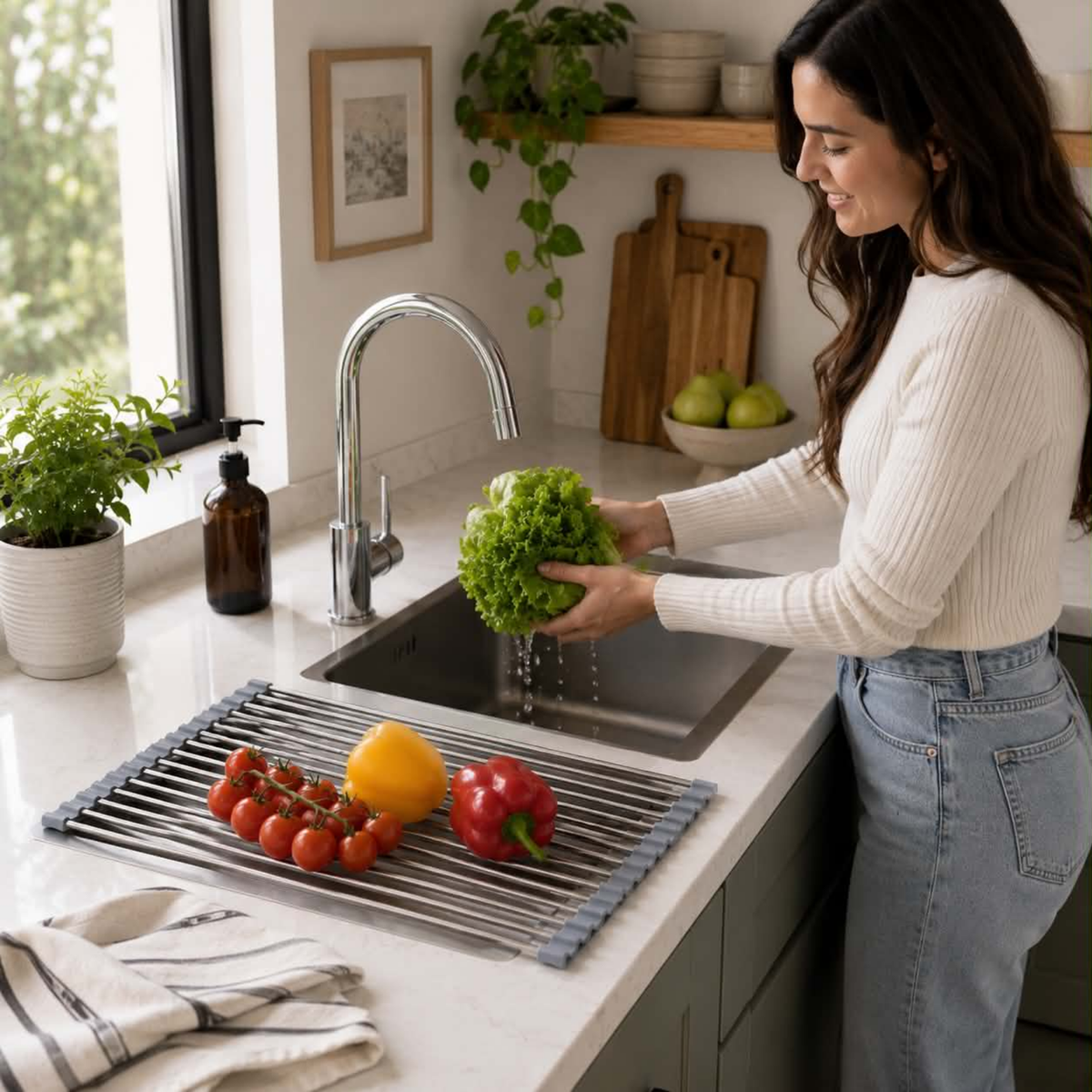 Stainless Steel Folding Drain Rack Expandable Sink Organizer For Space-Saving Kitchen Storage With Food-Safe Silicone Coating - Image 9