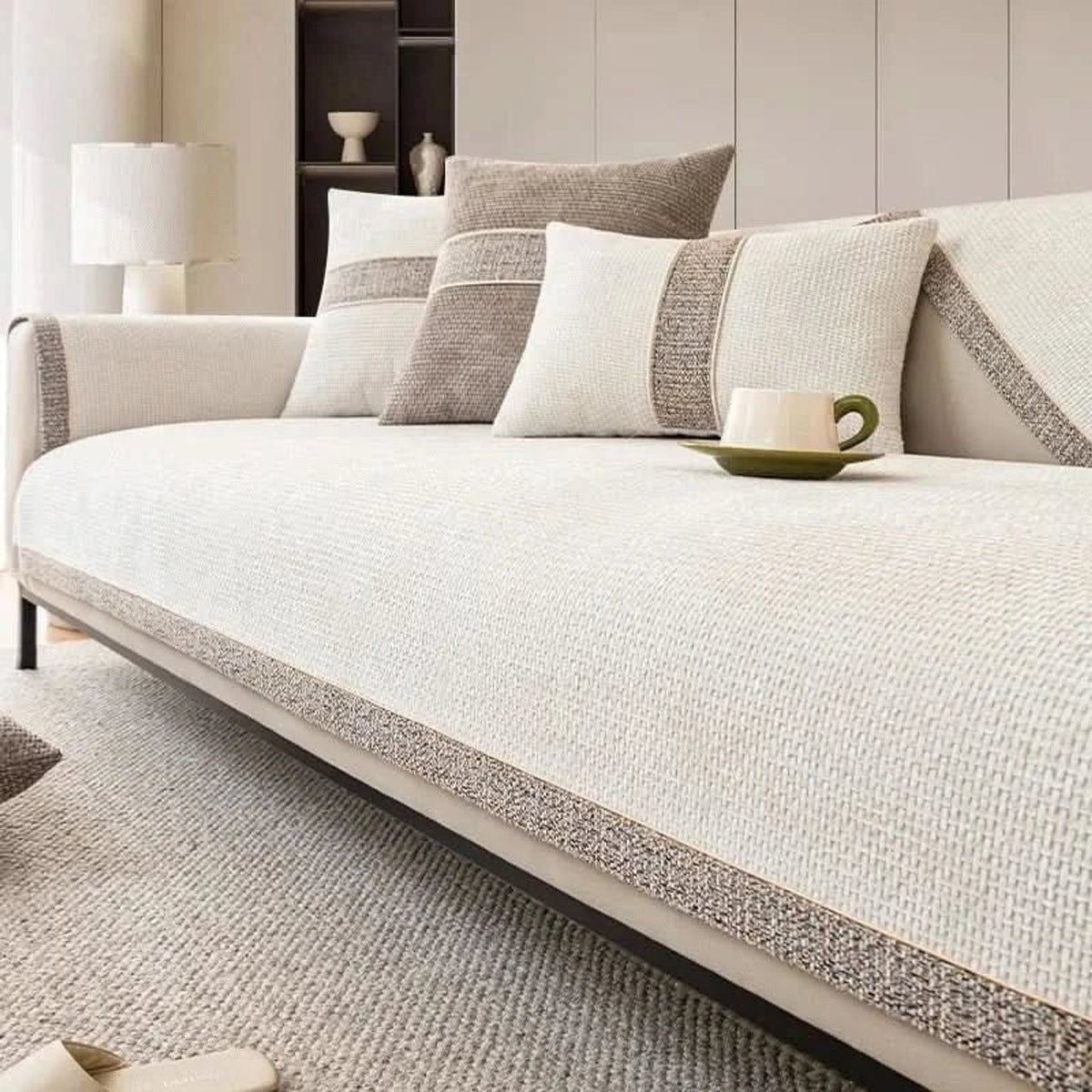 Textured Polyester Sofa Cover With Non-Slip Backing - Image 1