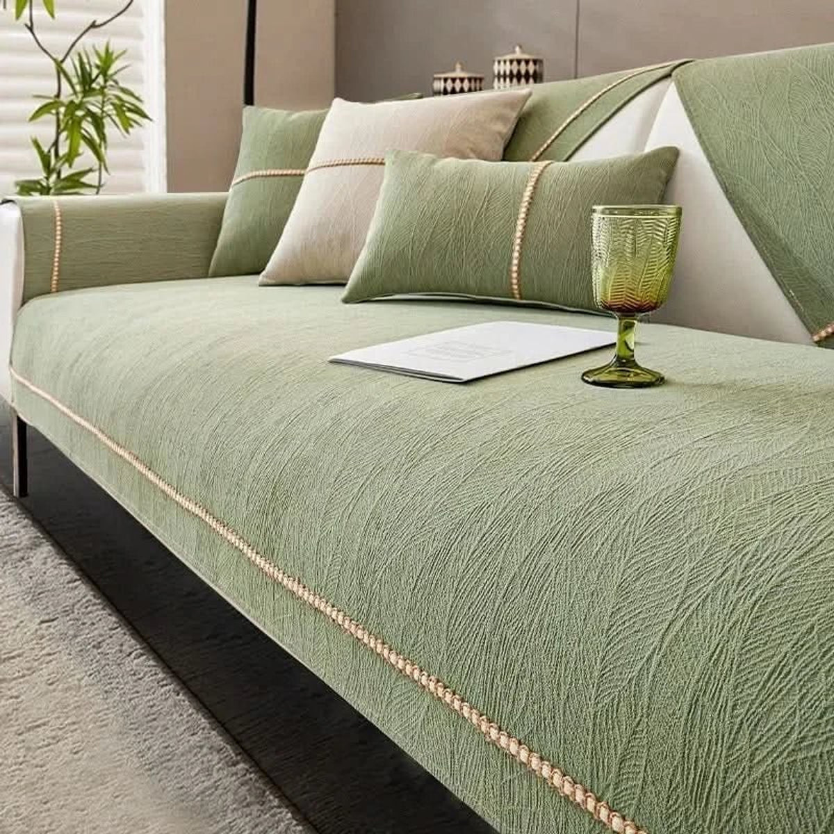 Textured Polyester Sofa Cover With Non-Slip Backing - Image 6
