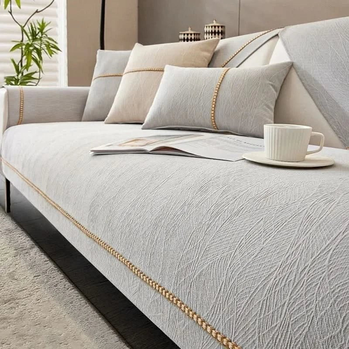 Textured Polyester Sofa Cover With Non-Slip Backing - Image 8