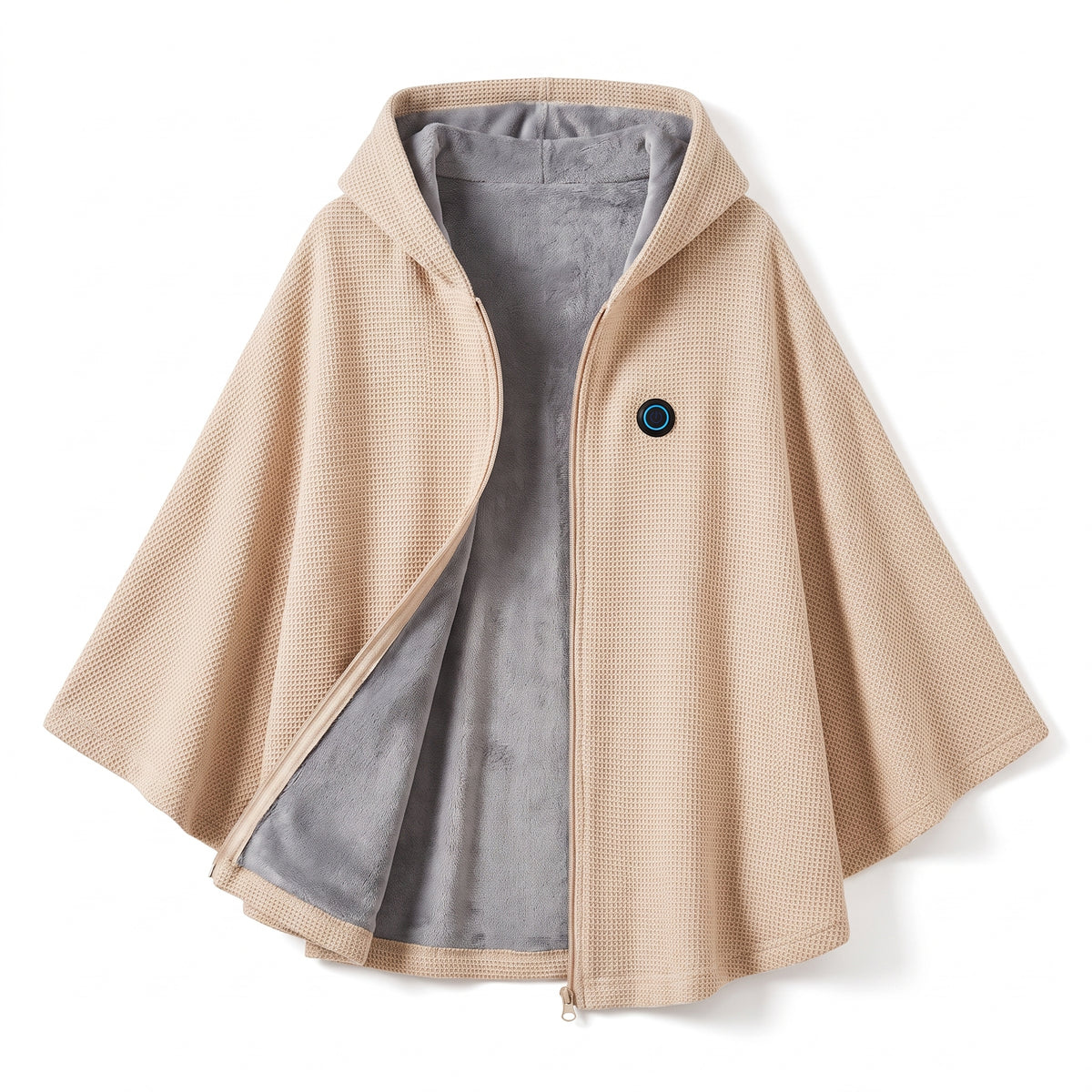 Wearable Heated Blanket with Supportive Poncho Wrap and Zip-Front - Khaki