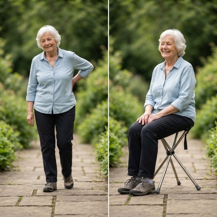 Walking Cane With Seat Folding Portable Tripod Stool Stainless Steel Silver Black - Image 5