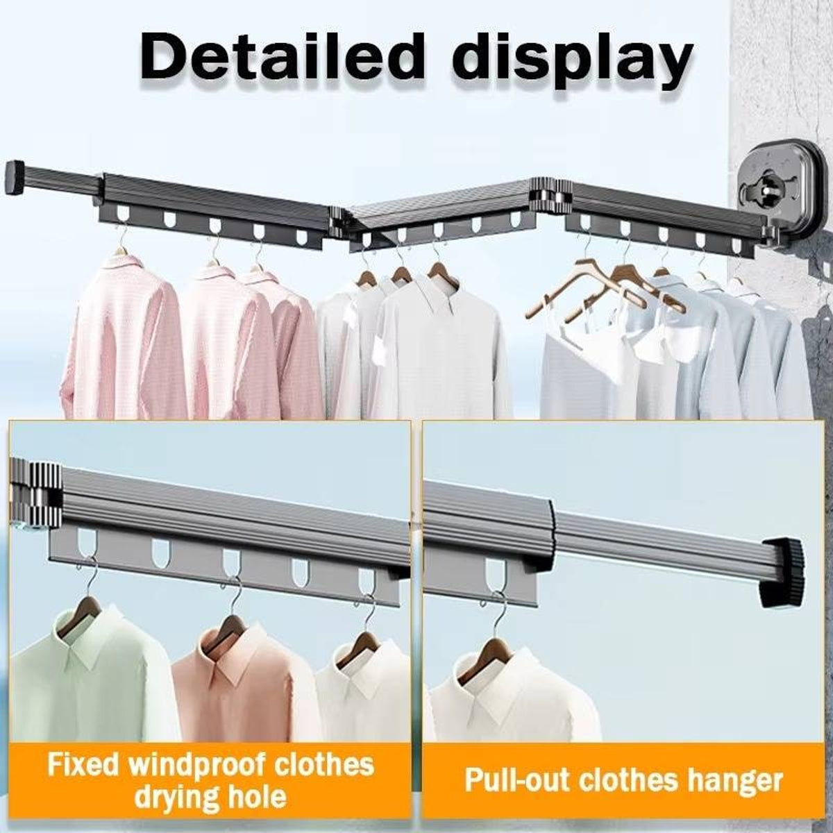 Wall Mounted Clothes Drying Rack Cloth Telescopic 540° Folding Space-Saving Design - Image 4