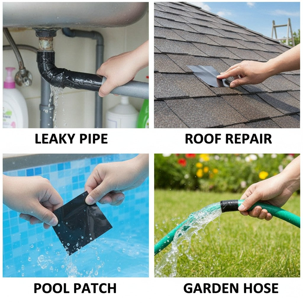 waterproof repair tape roll shown in multiple settings