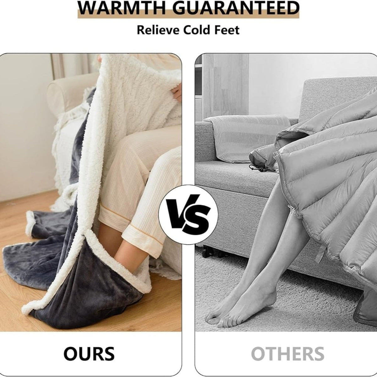Wearable Heated Blanket Electric With Sleeves And Foot Pocket Sherpa Fleece Throw - Image 7