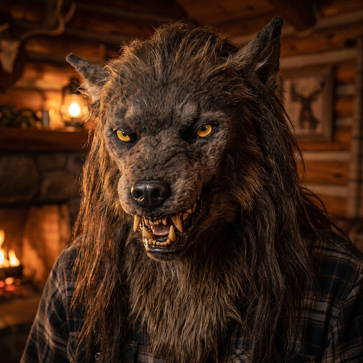 Halloween Costume Mask Werewolf Realistic Full Head With Fur And Yellow Eyes - Image 3