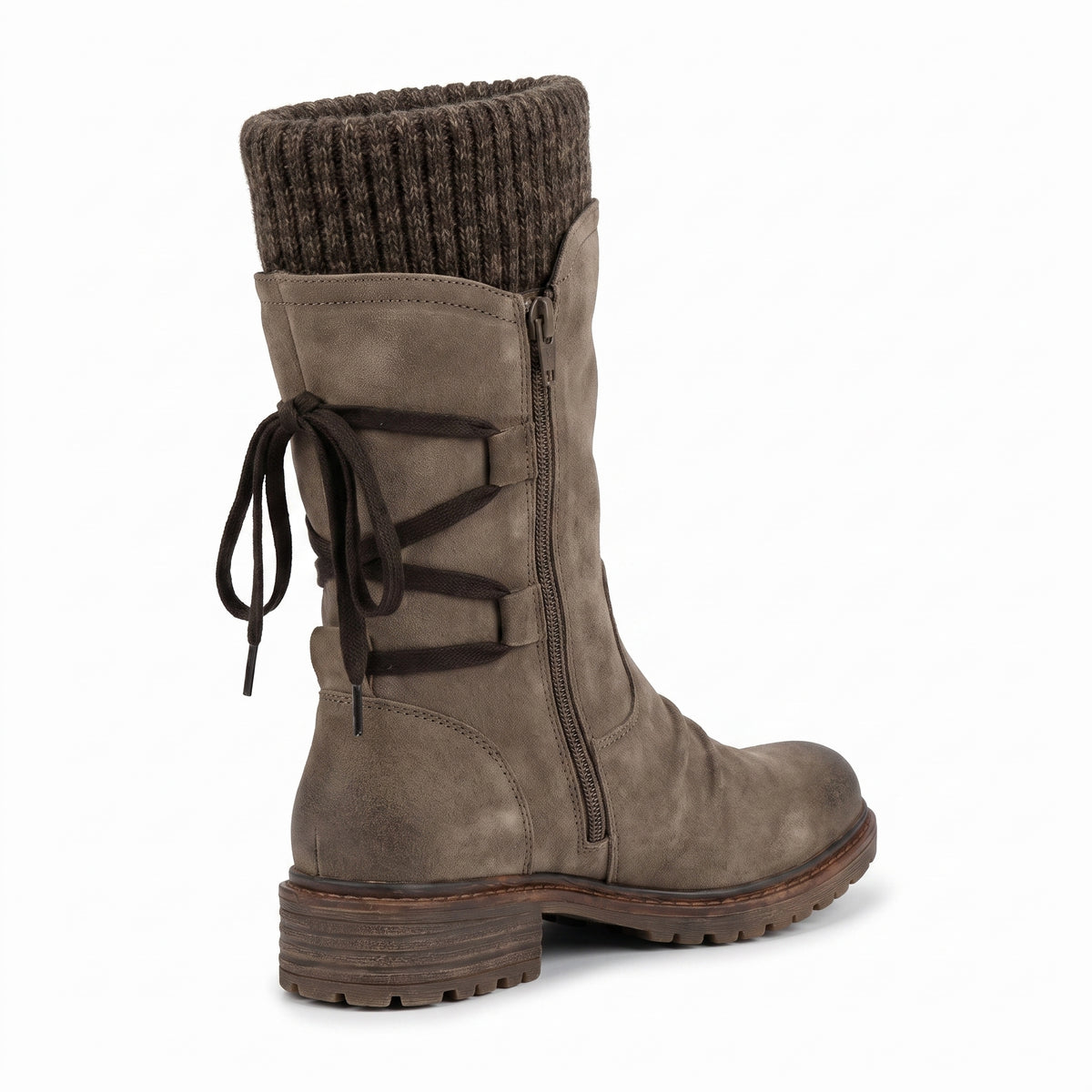 Women's Winter Boots Mid-Calf Knitted Cuff Side Zipper - angle