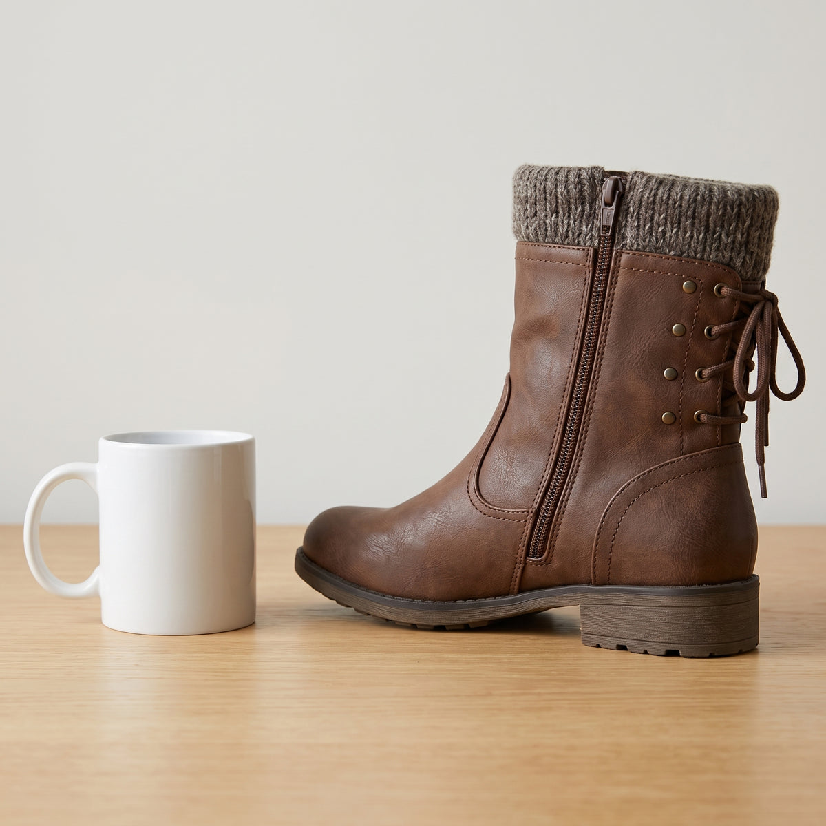 Women's Winter Boots Mid-Calf Knitted Cuff Side Zipper - scale