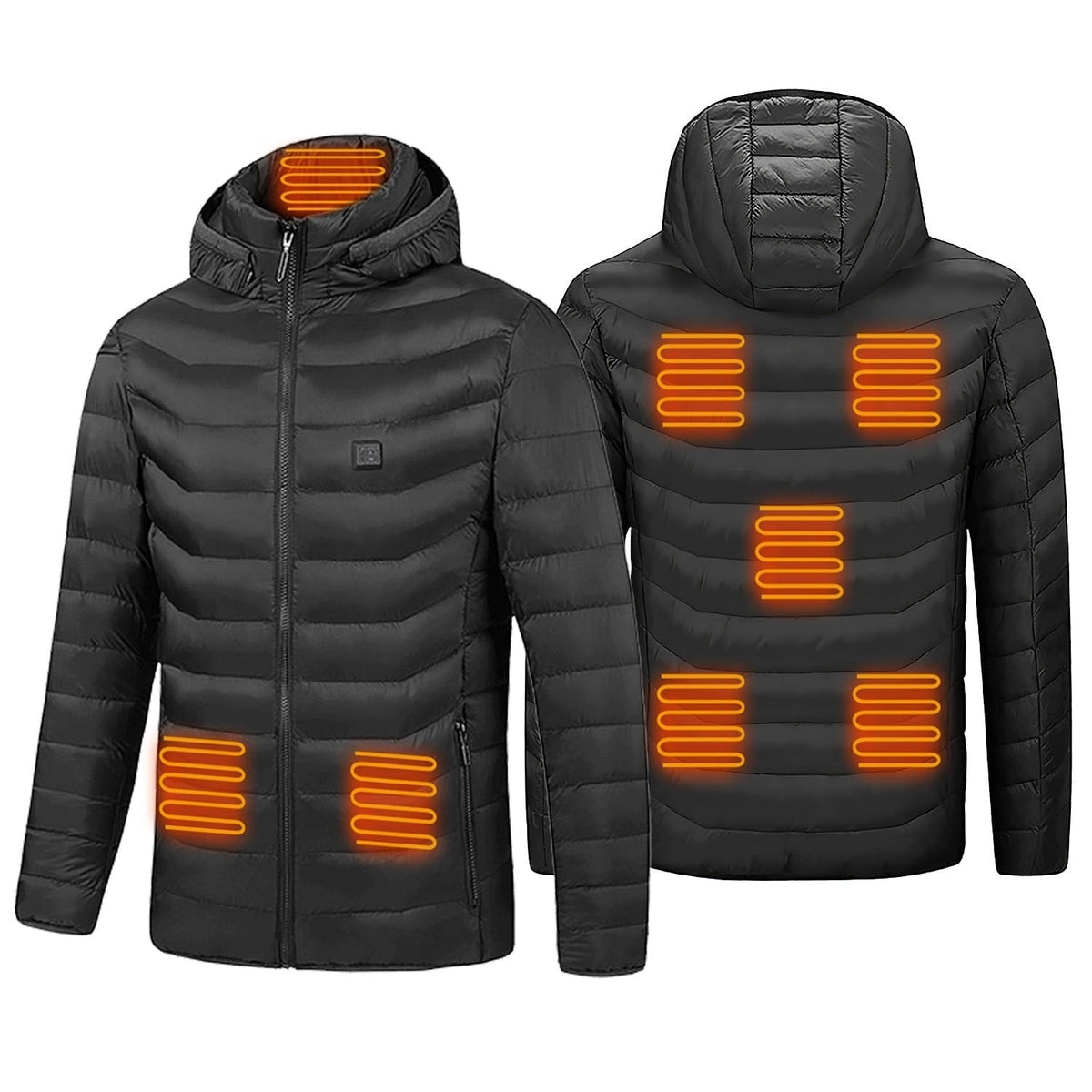 Women's Heated Puffer Jacket Electric Hooded Coat With Chest Power Control To Adjust Heat Levels On The Go And Zippered Hand Pockets - Image 1