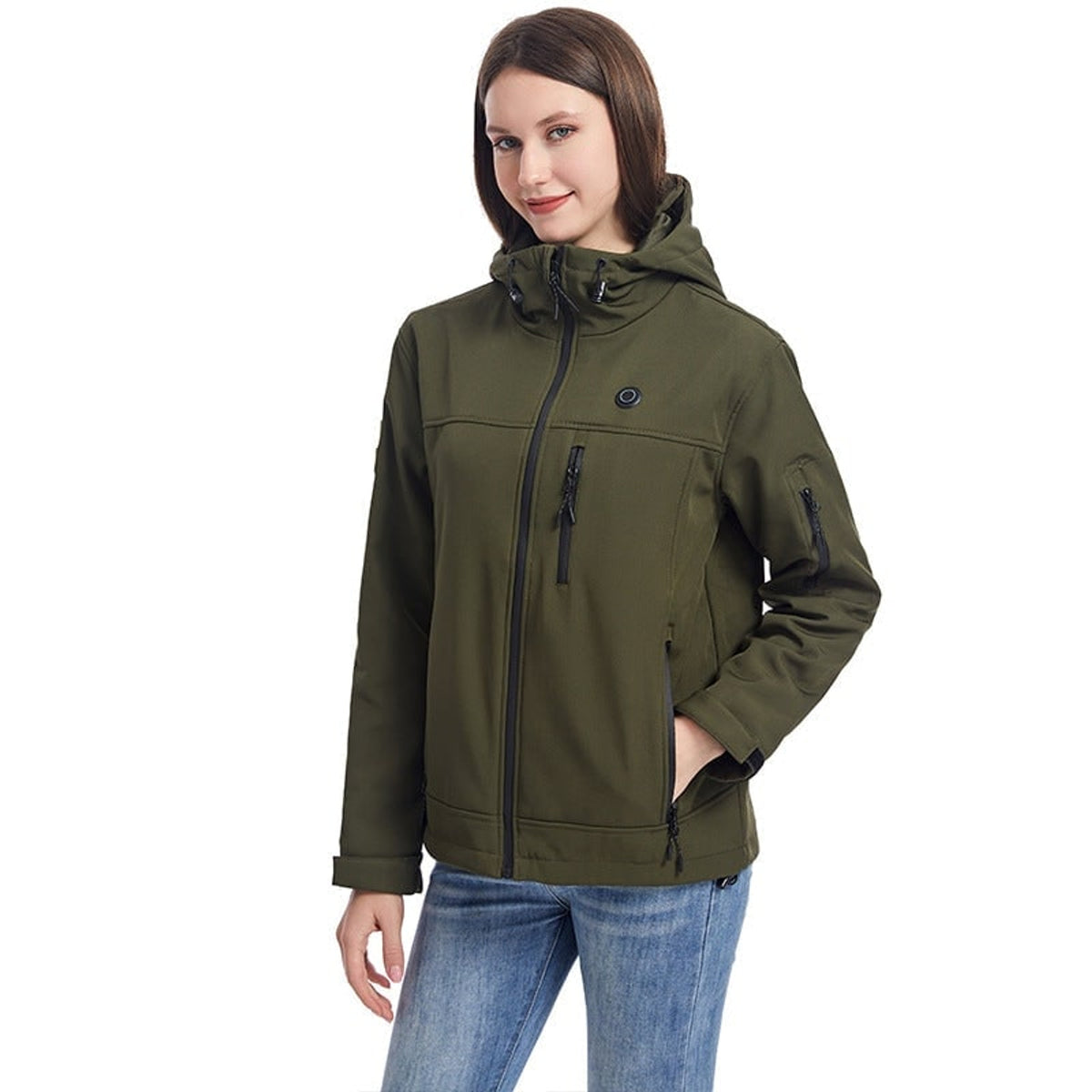 Women's Heated Softshell Jacket Full Zip Hood Electric Warm Coat With Adjustable Drawcord And Hook Cuffs - Image 7