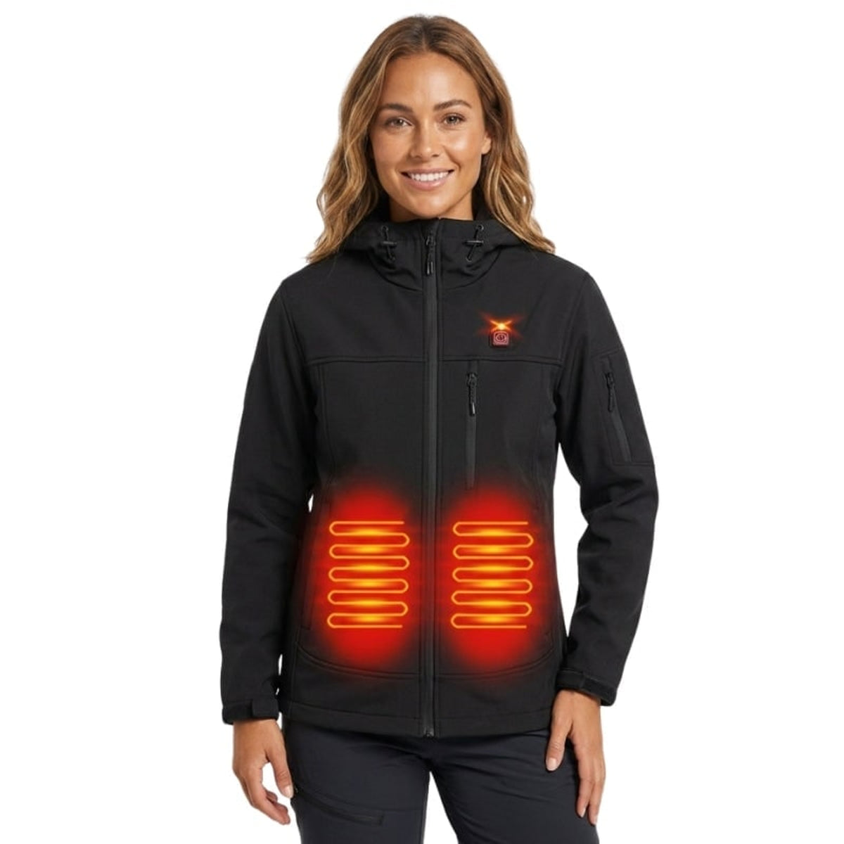 Women's Heated Softshell Jacket Full Zip Hood Electric Warm Coat With Adjustable Drawcord And Hook Cuffs - Image 2