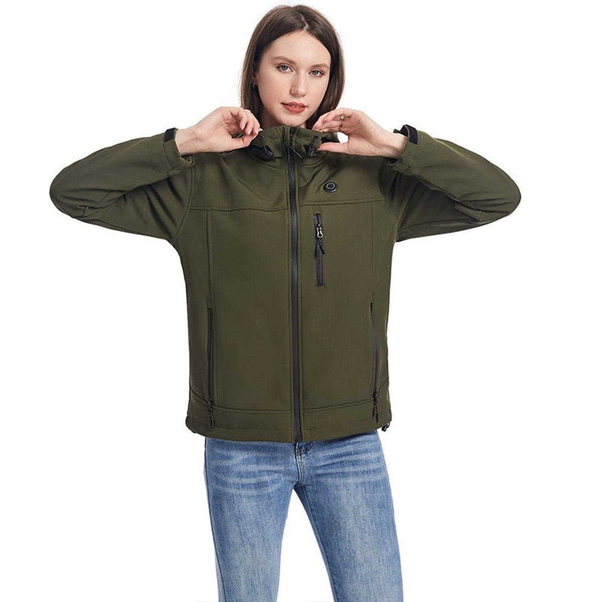 Women's Heated Softshell Jacket Full Zip Hood Electric Warm Coat With Adjustable Drawcord And Hook Cuffs - Image 6
