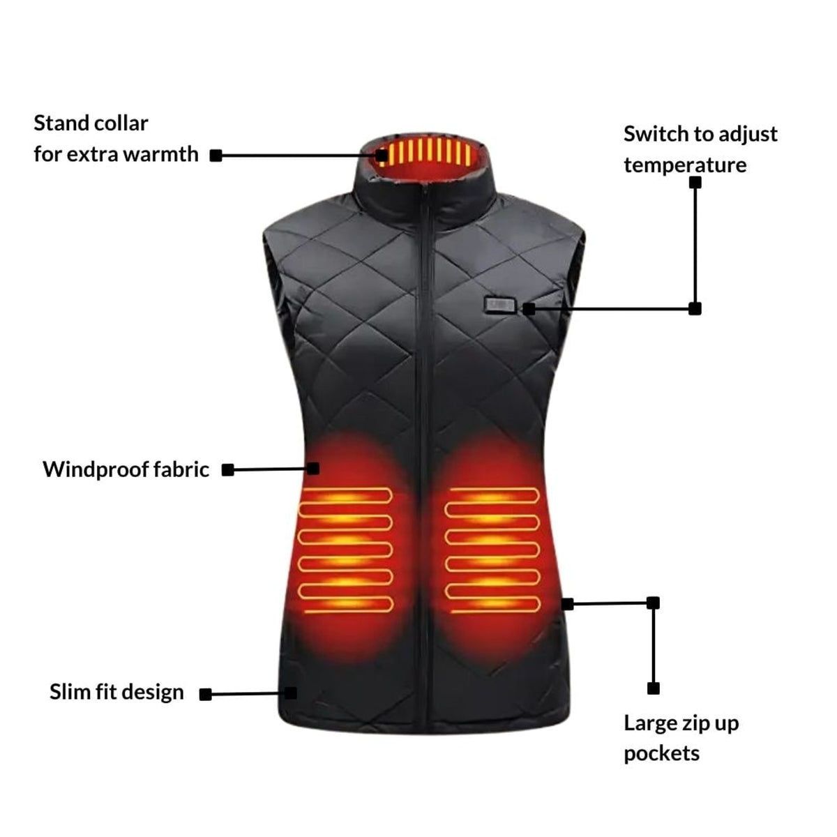 Women's Heated Vest USB Rechargeable Electric Slim Fit Quilted High Stand Collar - Image 4