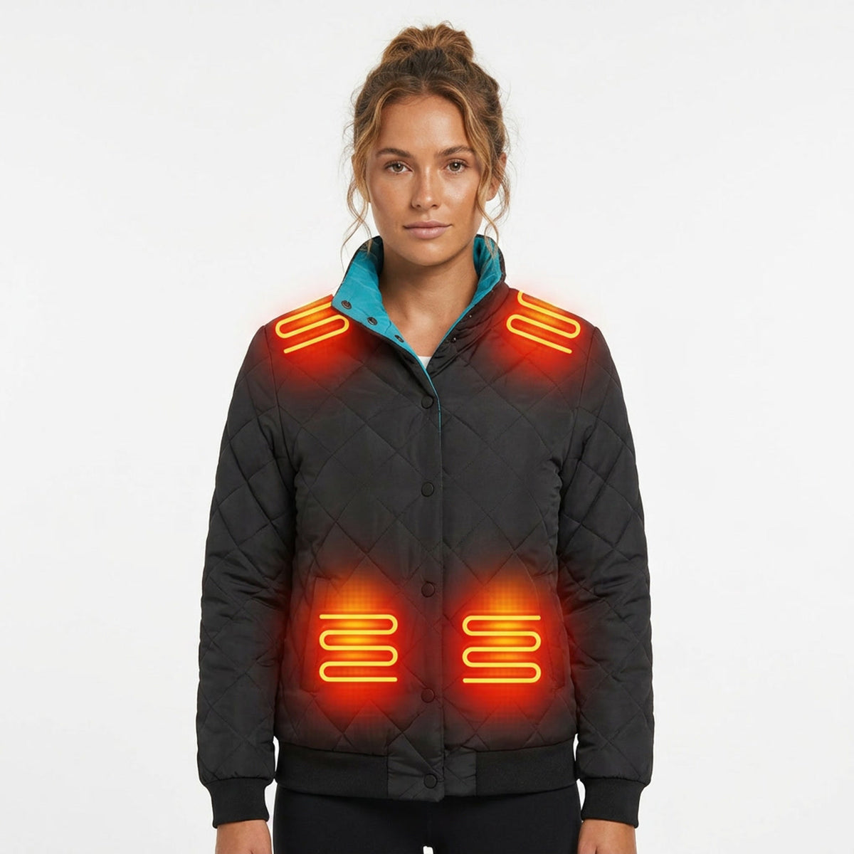 Women's Heated Winter Jacket Electric Quilted Bomber With 8 Heating Zones Stand Collar & Snap Buttons - Image 4