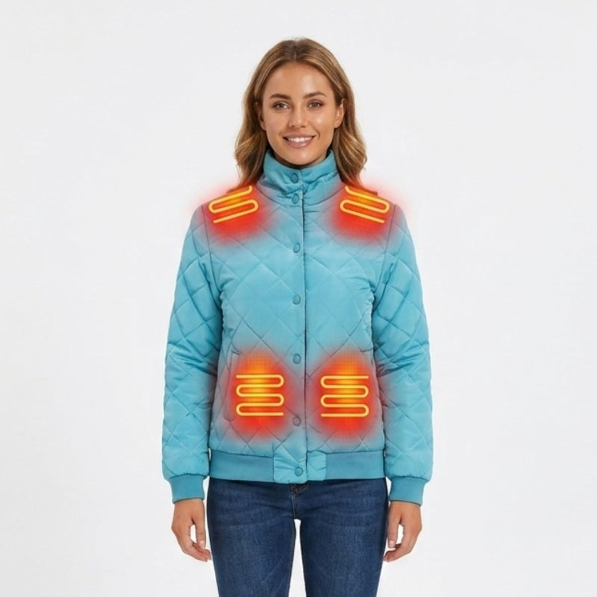 Women's Heated Winter Jacket Electric Quilted Bomber With 8 Heating Zones Stand Collar & Snap Buttons - Image 7