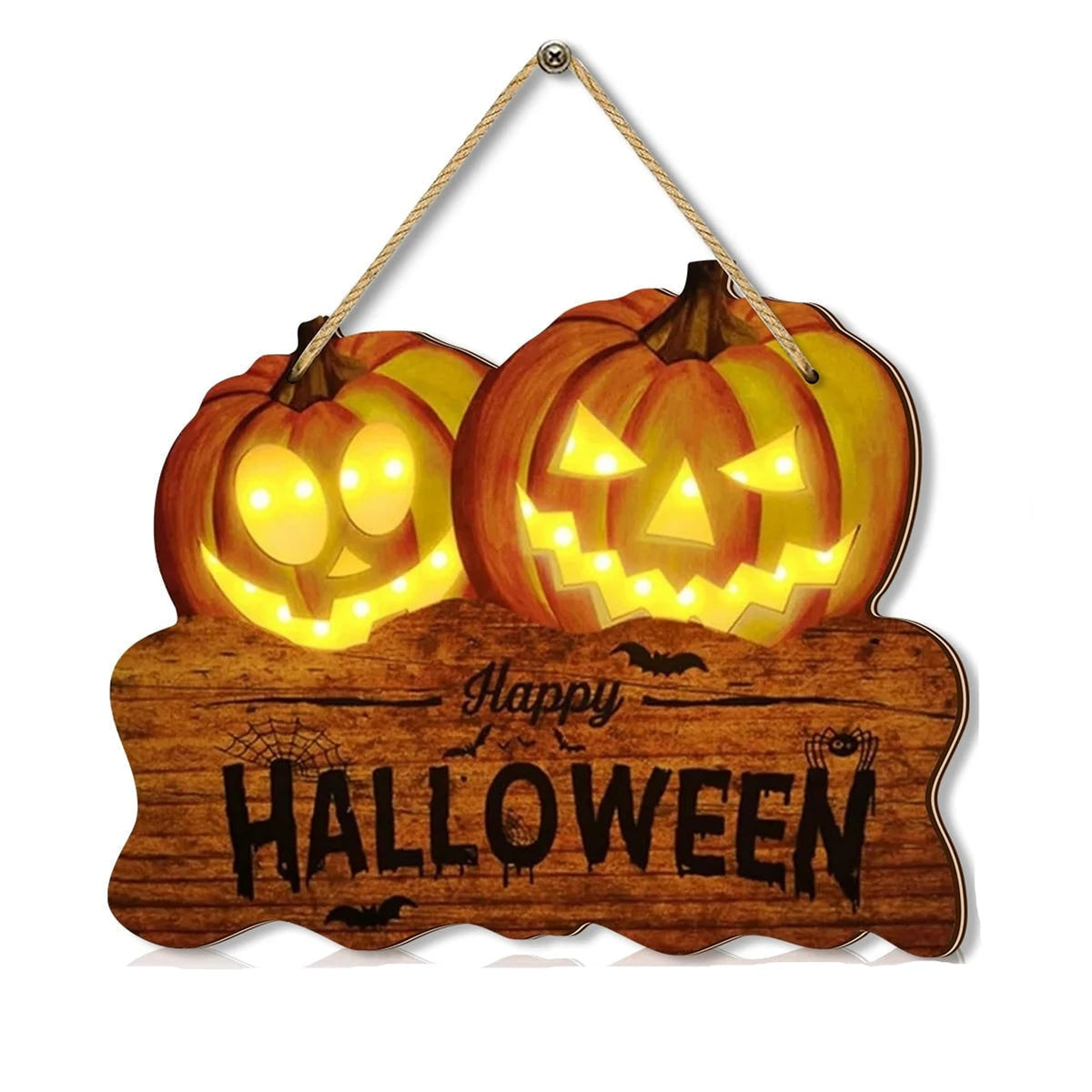 Wooden Halloween Sign With Integrated Glowing Pumpkins Hanging Rustic Halloween Decoration For Porch And Home Perfect Halloween Decor - Image 6
