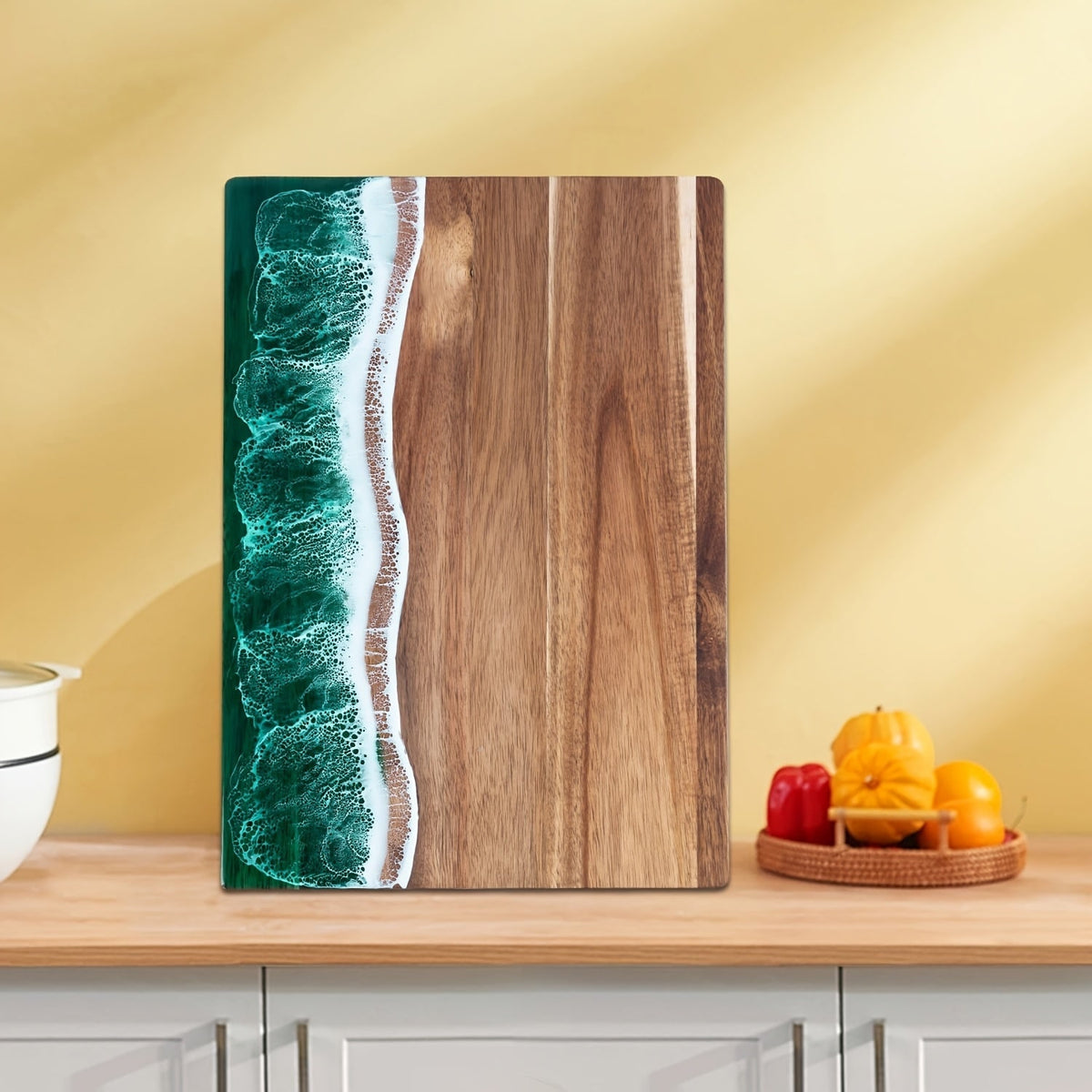 Acacia Wood Resin Chopping Board With Ocean Inlay Charcuterie And Cheese Serving Board - Image 1