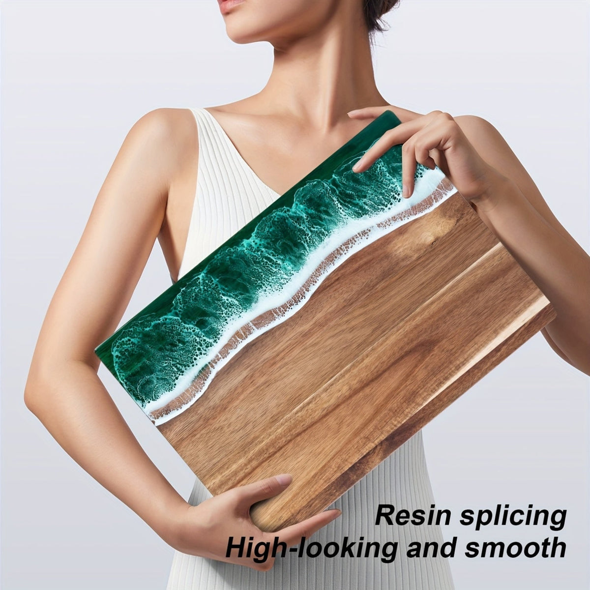 Acacia Wood Resin Chopping Board With Ocean Inlay Charcuterie And Cheese Serving Board - Image 4