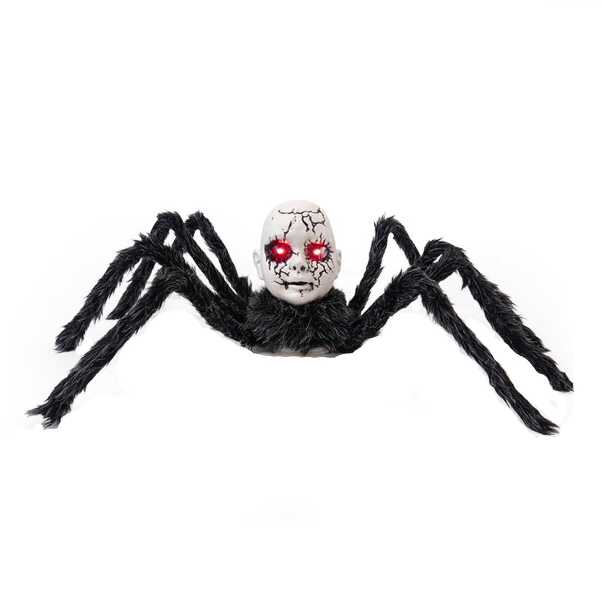 Animatronic Halloween Prop Spider With Doll Face And Glowing Red Eyes For Creepy Decor - Image 5