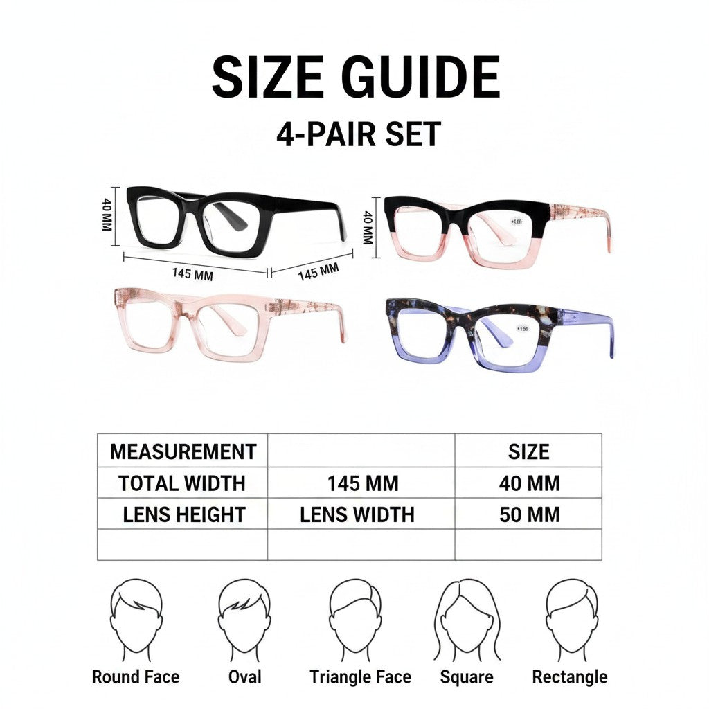 blue light reading glasses dimensions and size guide