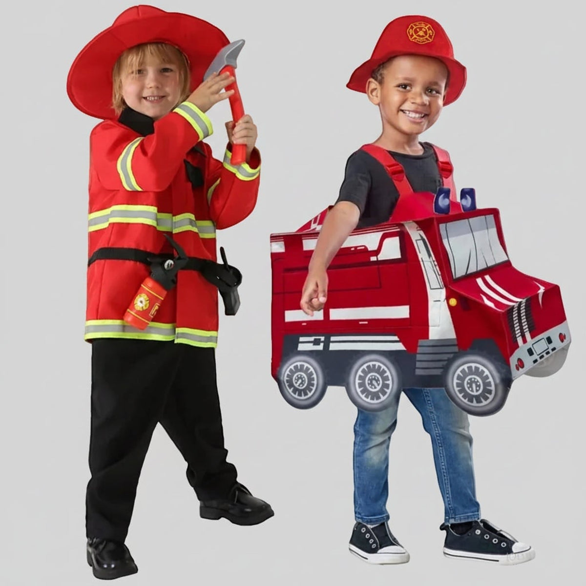 Boys' Halloween Firefighter Costume With Fire Chief Badge And Reflective Stripes - Image 5