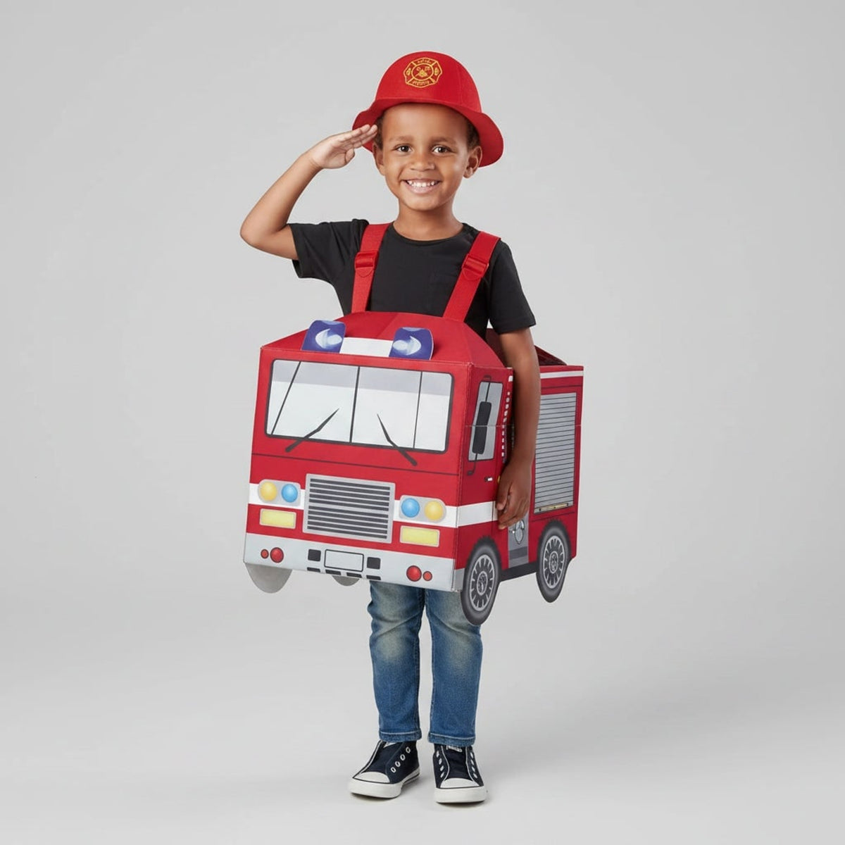 Boys' Halloween Firefighter Costume With Fire Chief Badge And Reflective Stripes - Image 3