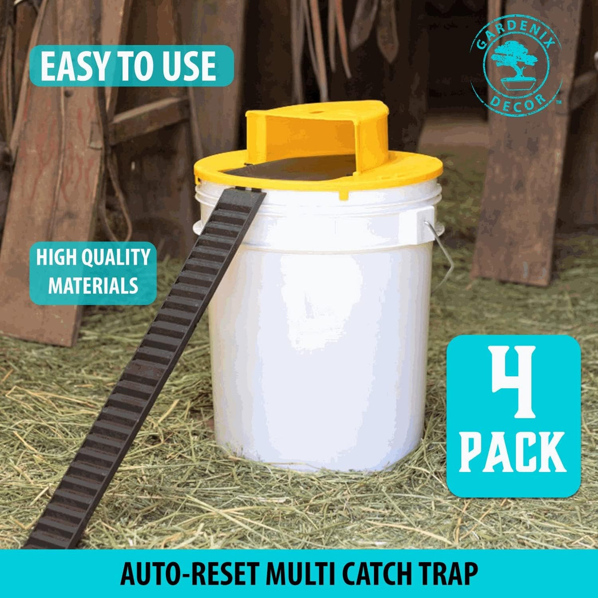 Bucket Lid Mouse Trap Flip Slide Humane Rat 4 Pack Yellow Black Plastic - Image 4