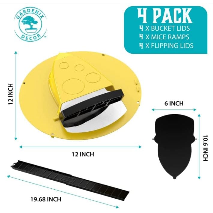 Bucket Lid Mouse Trap Flip Slide Humane Rat 4 Pack Yellow Black Plastic - Image 5