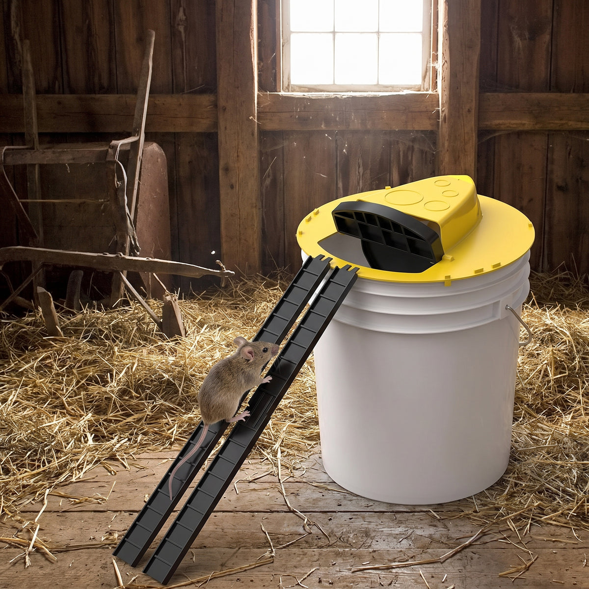 Bucket Lid Mouse Trap Flip Slide Humane Rat 4 Pack Yellow Black Plastic - Image 1