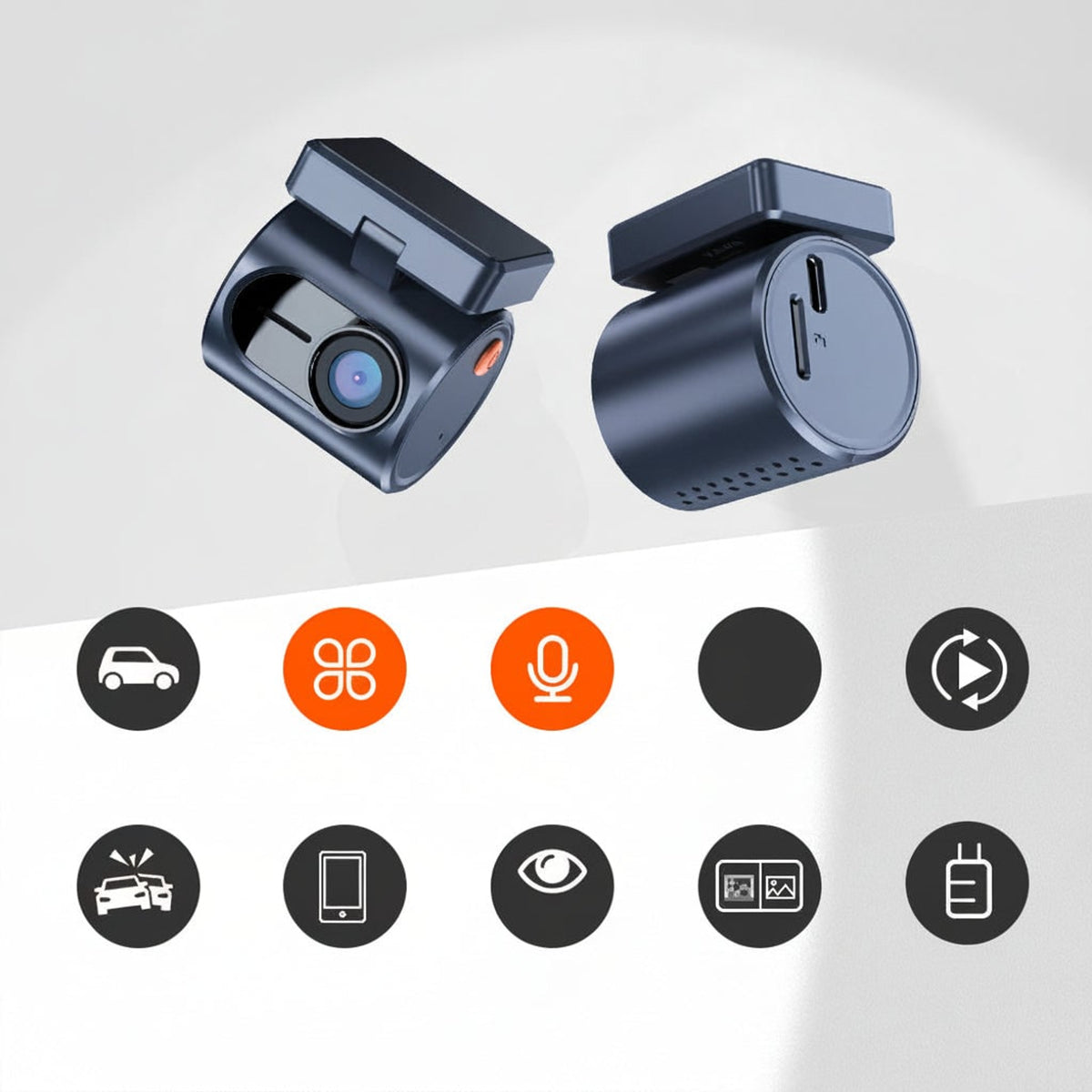 Car Dash Cam Compact Cylindrical Unit Orange Button And Indicator Lights For Windshield Mount - Image 4