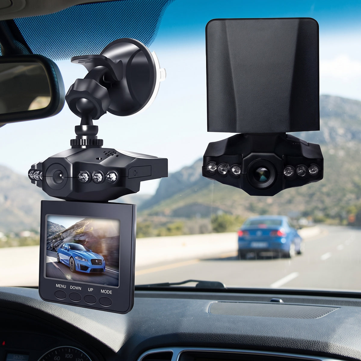 Car Dash Cam With Swiveling Screen And IR Night Vision Suction Cup Mount - Image 2