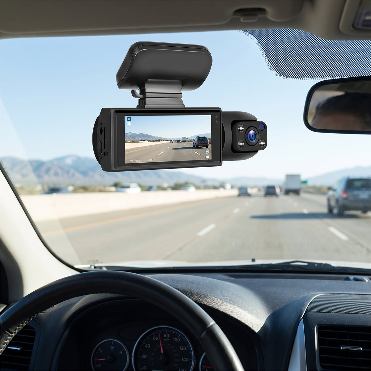 Car Dashboard Camera Dash Cam Dual Lens Front And Interior Recording With Display - Image 4
