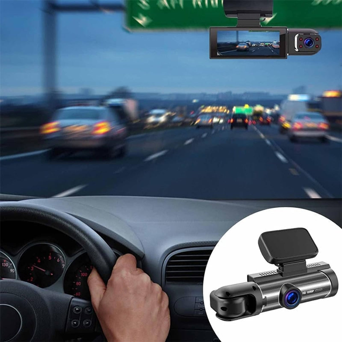 Car Dashboard Camera Dash Cam Dual Lens Front And Interior Recording With Display - Image 1