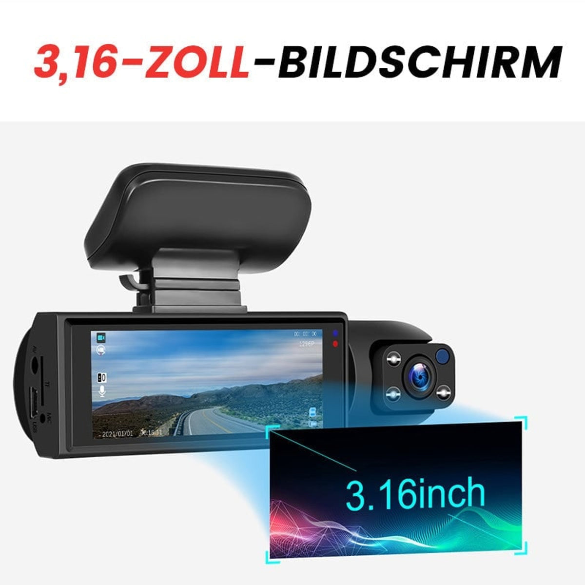 Car Dashboard Camera Dash Cam Dual Lens Front And Interior Recording With Display - Image 11