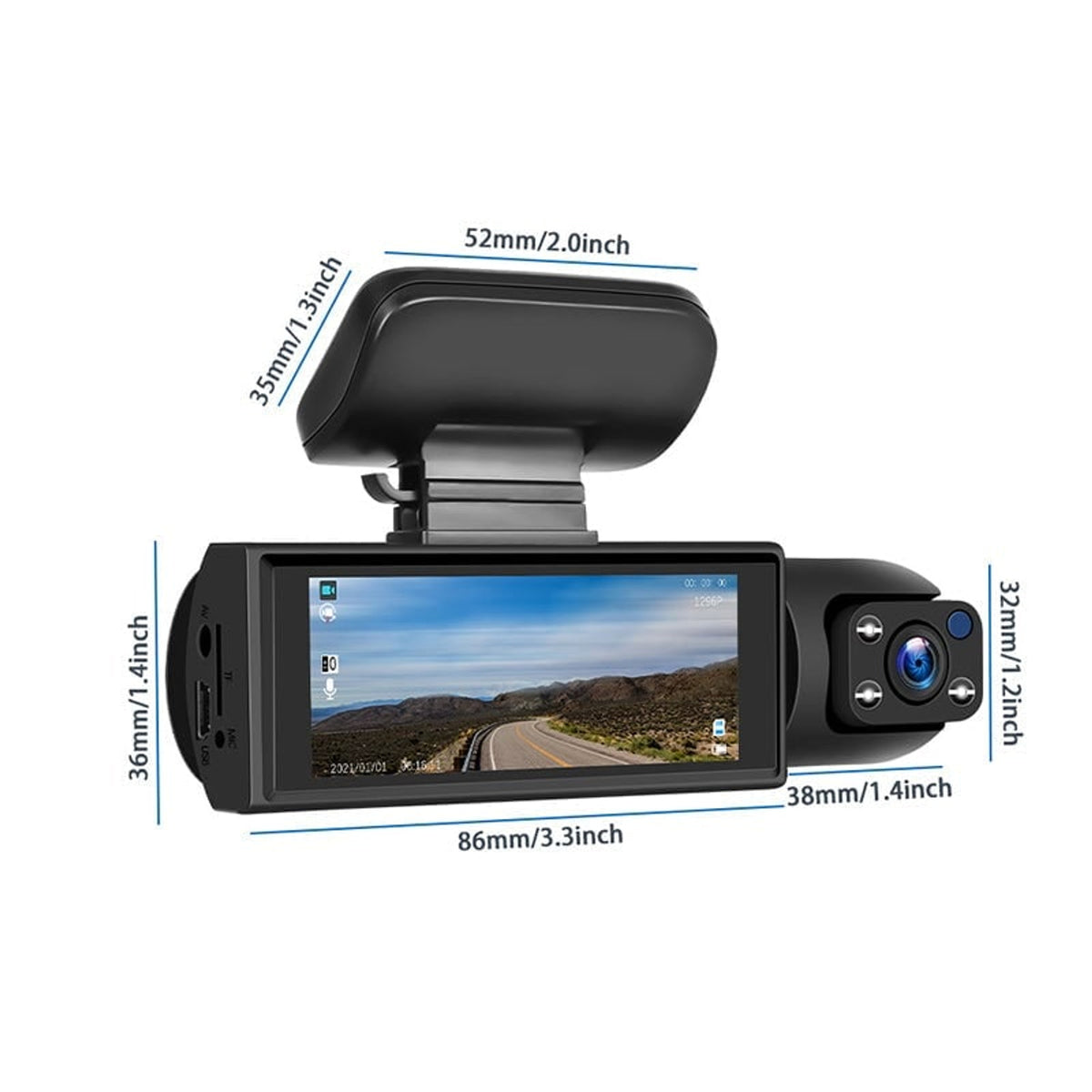 Car Dashboard Camera Dash Cam Dual Lens Front And Interior Recording With Display - Image 12