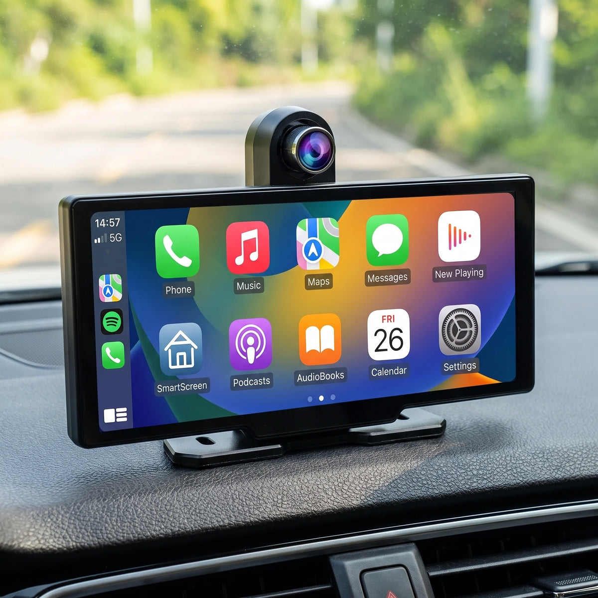 Car Display Screen Apple Carplay Android Auto Portable With Built-In Dashcam - Image 1