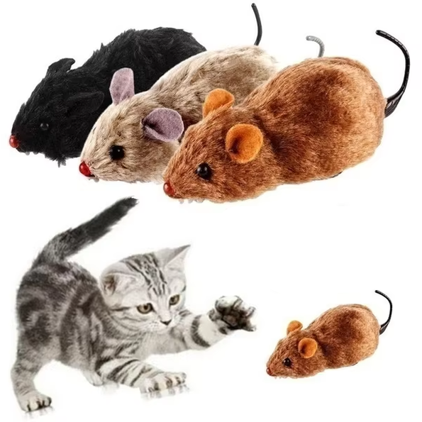 Cat Mouse Toy Interactive Electric Wind-Up Furry Pet Play Assorted Colors - Image 1