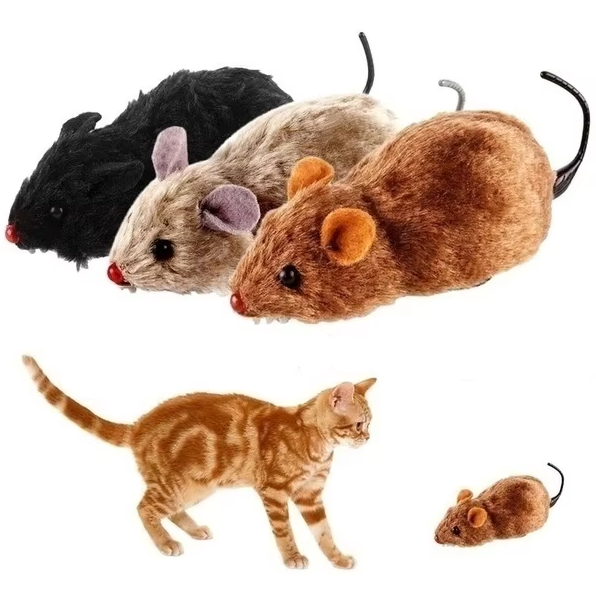 Cat Mouse Toy Interactive Electric Wind-Up Furry Pet Play Assorted Colors - Image 2