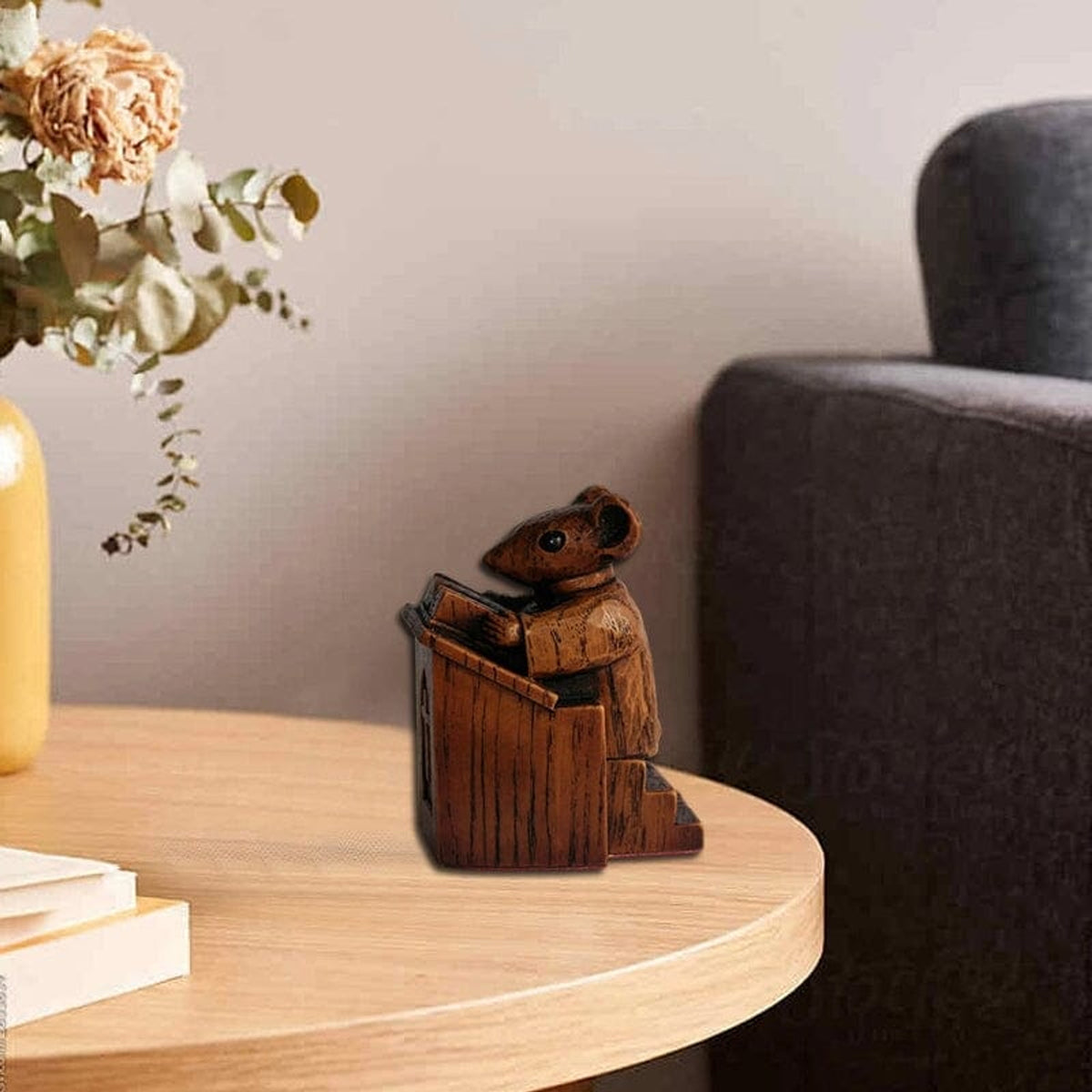 Church Mouse Figurine Reading Podium Statue Brown Wood Look Decor Cross - Image 5