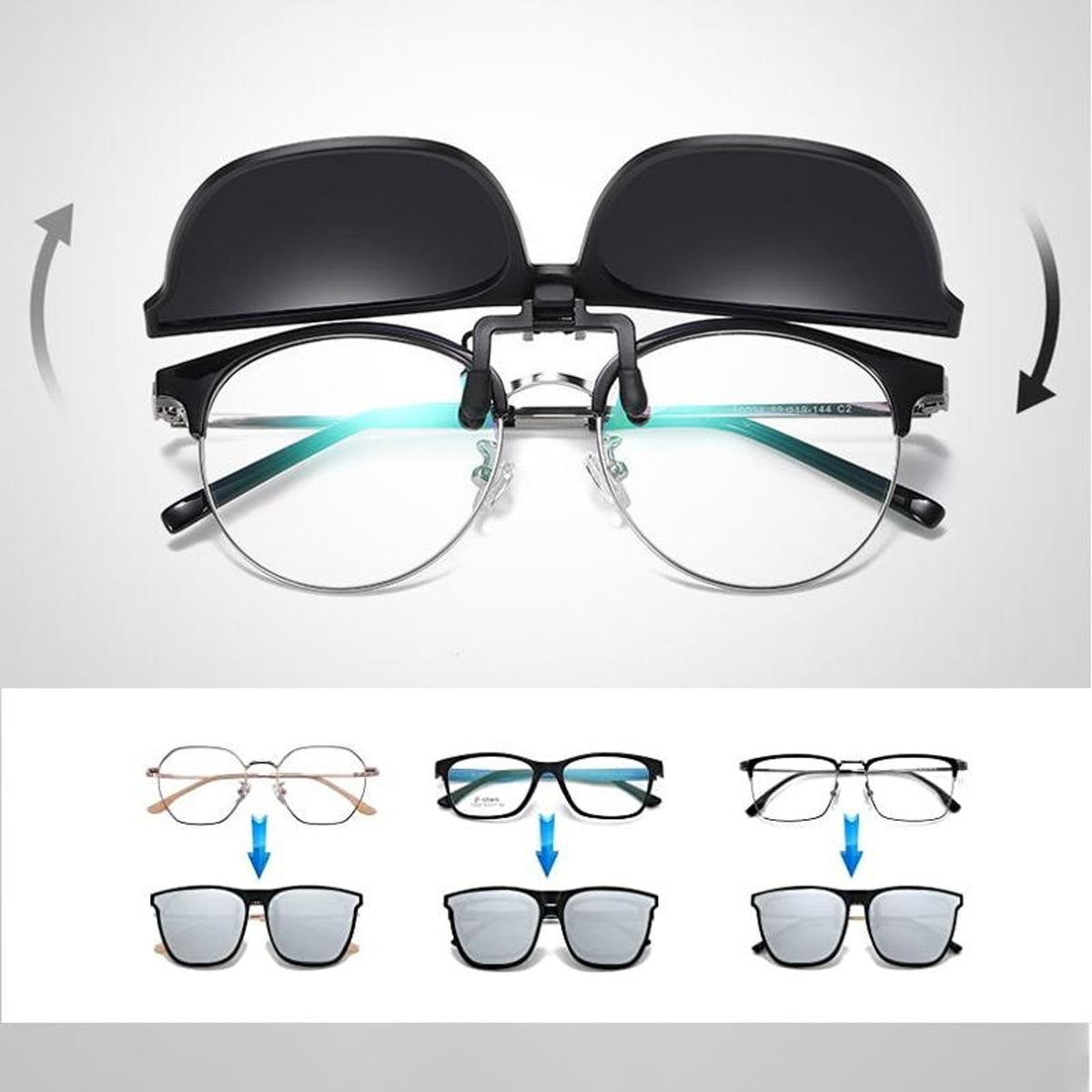 Clip On Sunglasses Flip Up Polarized Rectangular For Prescription Glasses - Image 6
