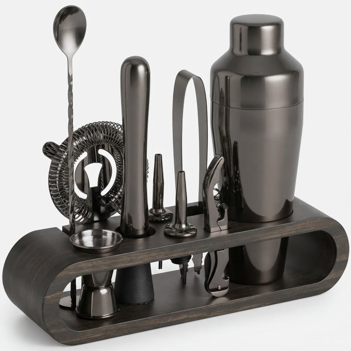 Cocktail Set Stainless Steel Bar Tool Kit Bamboo Stand Shaker Jigger Muddler - Image 8