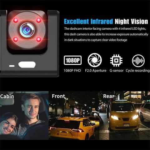 Dash Cam Dual Lens 1080p Car Dashboard With G-Sensor Loop Recording Suction Cup Mount - Image 4