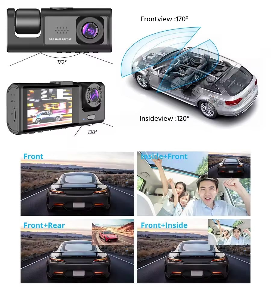 Dash Cam Dual Lens 1080p Car Dashboard With G-Sensor Loop Recording Suction Cup Mount - Image 9