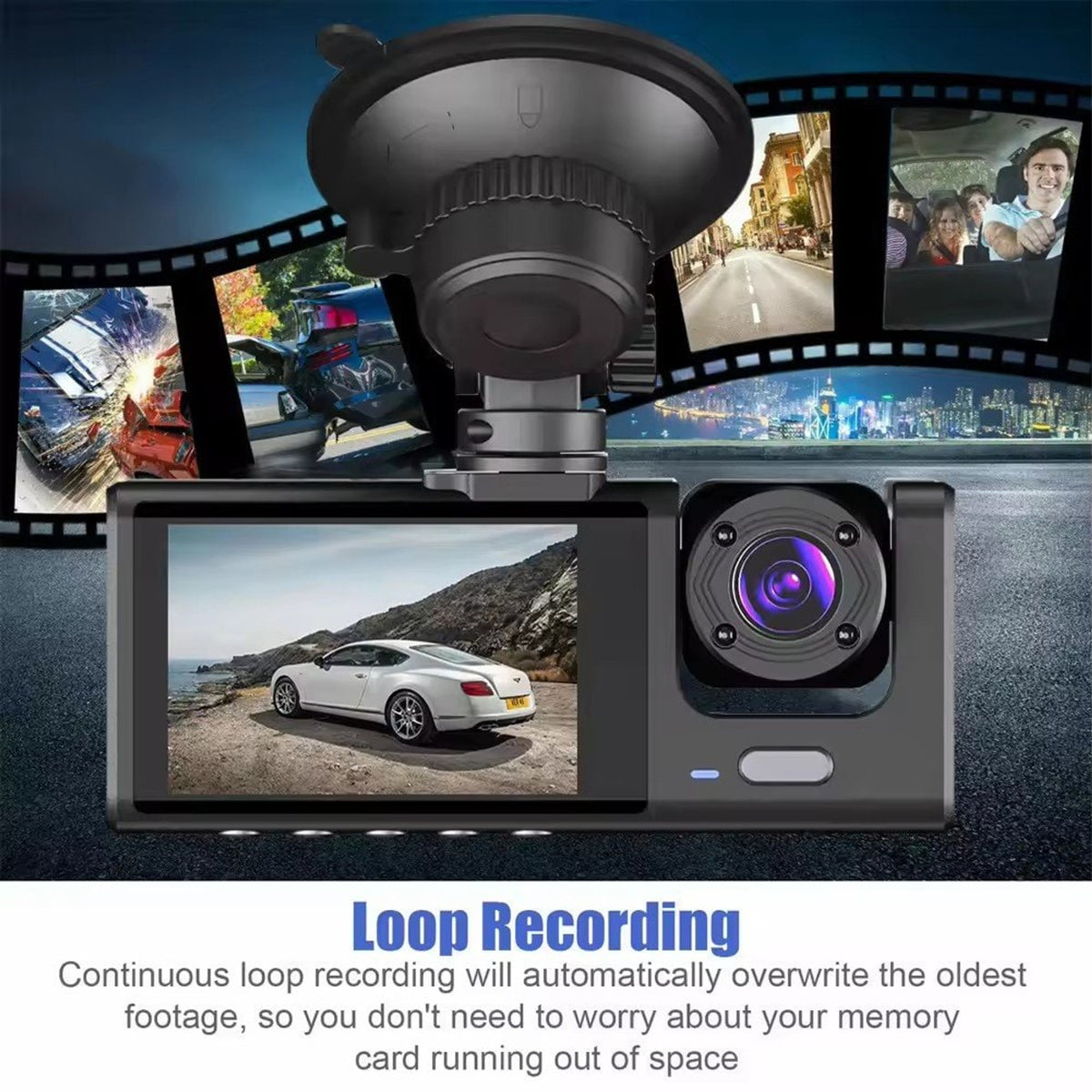 Dash Cam Dual Lens 1080p Car Dashboard With G-Sensor Loop Recording Suction Cup Mount - Image 11