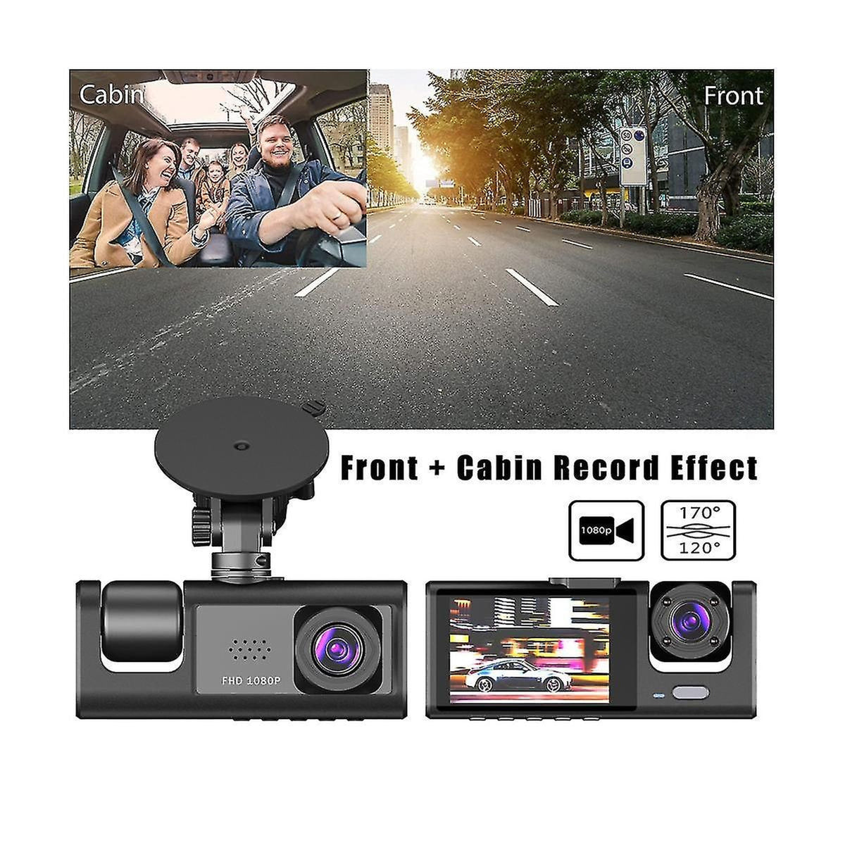 Dash Cam Dual Lens 1080p Car Dashboard With G-Sensor Loop Recording Suction Cup Mount - Image 14