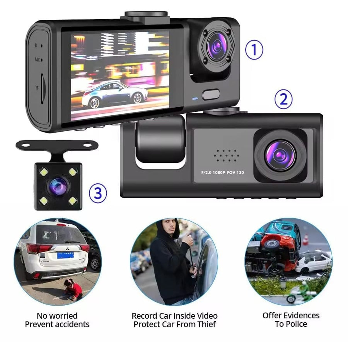 Dash Cam Dual Lens 1080p Car Dashboard With G-Sensor Loop Recording Suction Cup Mount - Image 7