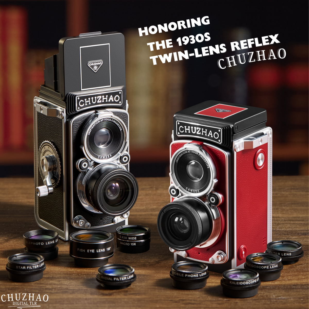 Digital Camera Retro Vintage Tlr Style Interchangeable Lenses Black Red - Image 10
