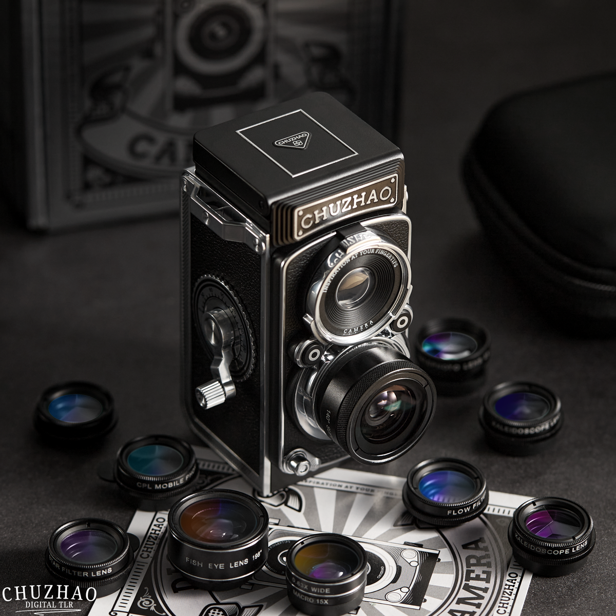 Digital Camera Retro Vintage Tlr Style Interchangeable Lenses Black Red - Image 2