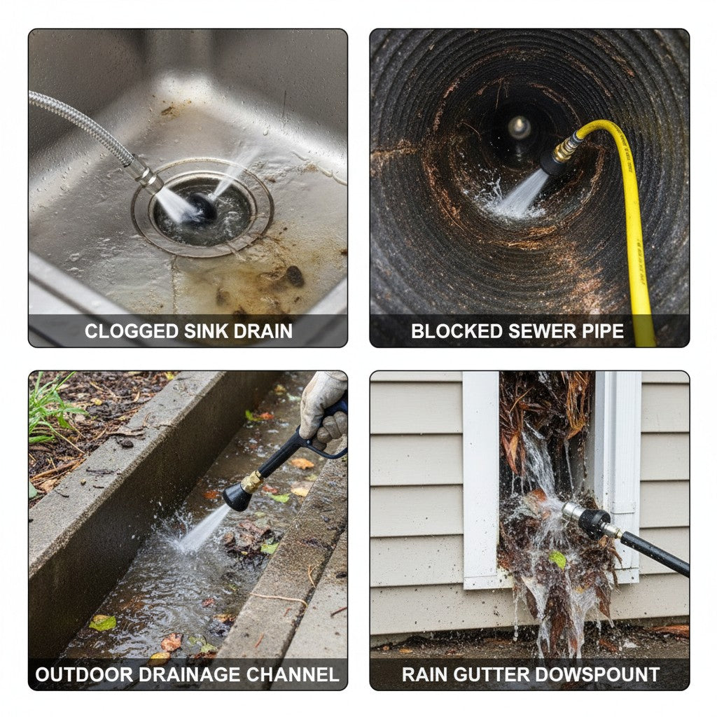 drain jet nozzle shown in multiple settings