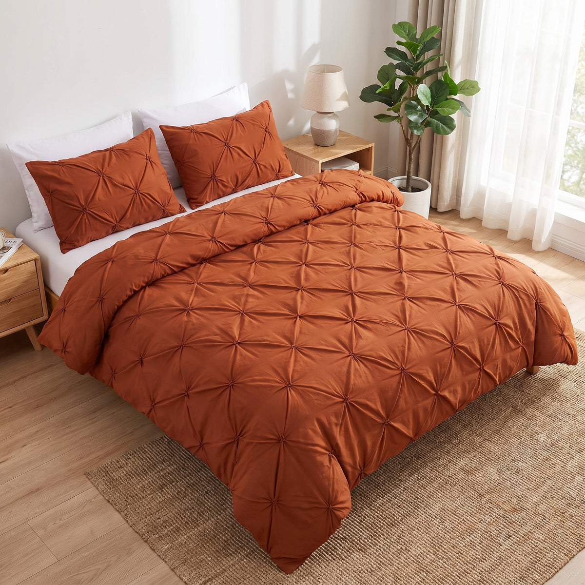 Duvet Cover Set Quilted Pintuck Solid Textured Bedding - Image 11
